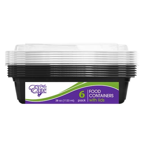 Chef Elite Plastic Rectangle Container w/Lid 38 oz - 6/pk-(18)(90997) (91667)