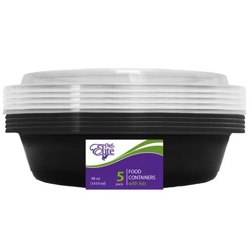 Chef Elite Round Plastic Container w/Lid 48oz -5/pk-(18) (91670)