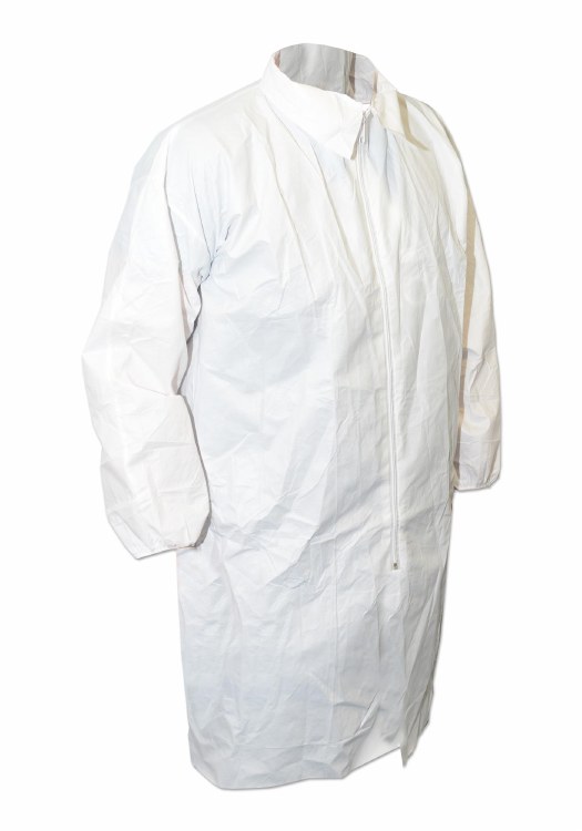 Lab Coat White LARGE Polypropelene (front snap button/elastic wrist) - sold each (25
