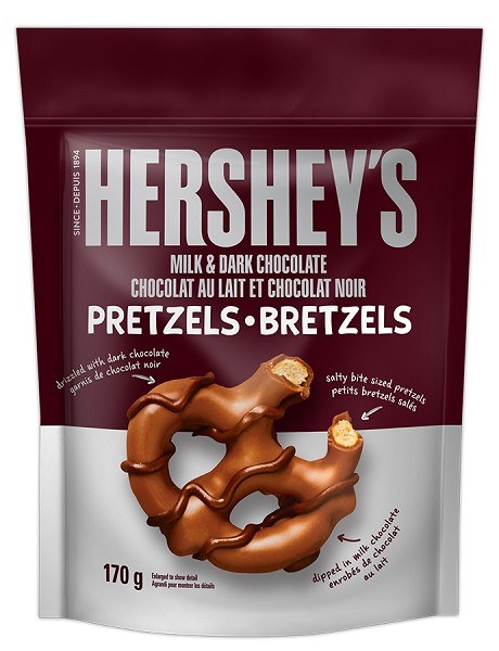Hershey Milk/ Dark Dipped Pretzels Pouch - 170g (12) (53159)