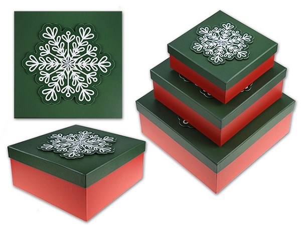 Xmas Matte Square Buffalo Plaid Gift Boxes 3PC (30122)