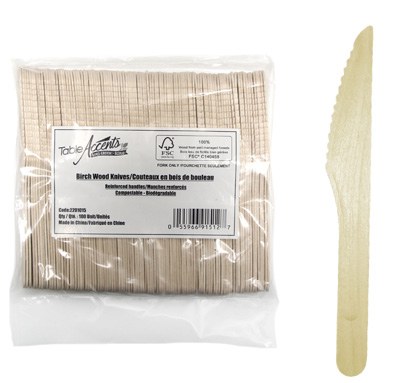 Table Accent Compostable Birch Wood Knives - 100/PKG - (10)(91625)