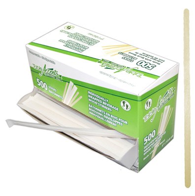Table Accent Individually Wrapped Coffee Birch Wood Stirrers 7 inch - 500/BX - (1)(91514)