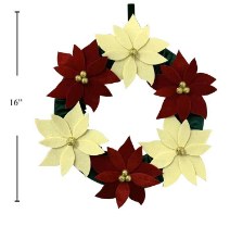16" Xmas Velvet Wreath Red/White Flowers (35319)