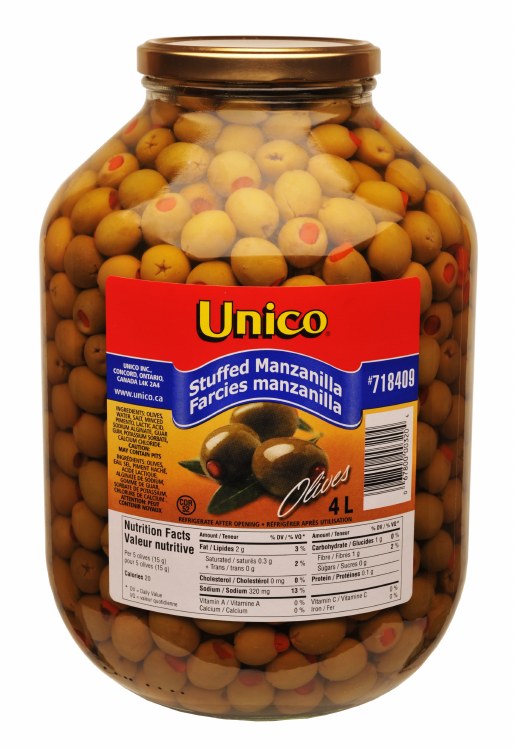 Unico Stuffed Manzanilla Olives- 4L (2) (00320)