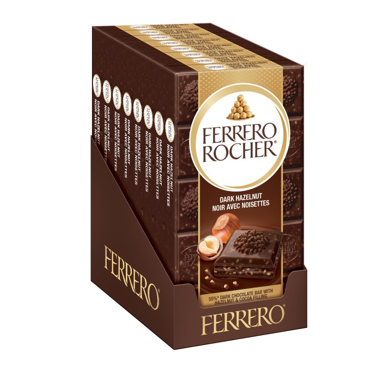 Ferrero Rocher Hazelnut Dark Tablet- 8/BOX (2) (10801) - Kays Wholesale INC