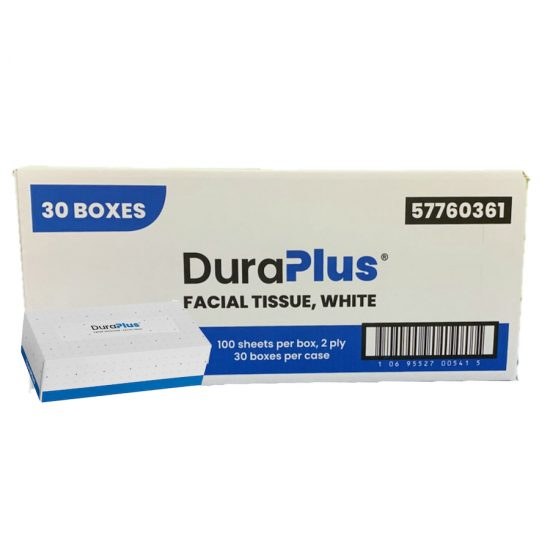 Dura Plus White Facial Tissue- 2ply- 100 Sheet - 30/CASE (00541)