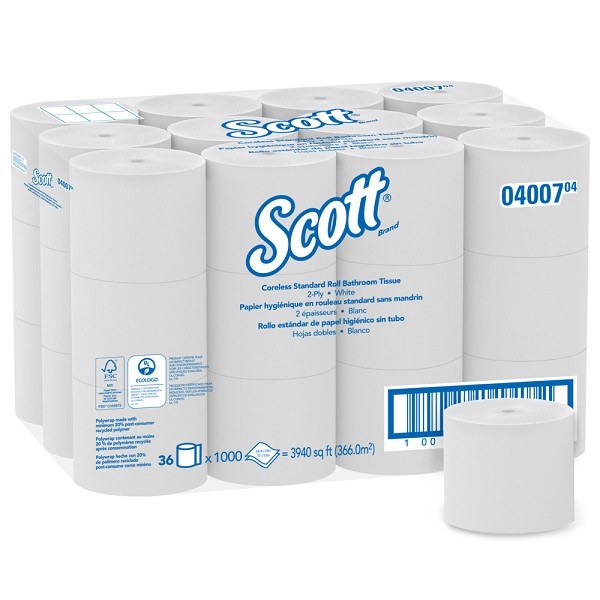 Kimberly Clark - Scott "ICON" Essential Coreless 2ply Toilet Paper - 1000/sheet - 36/case (04007)