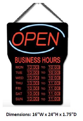 LED "Open" Sign w/ Business Hours - EACH