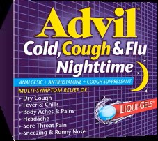 Advil Cold, Cough & Flu Nighttime (Analgesic + Antihistamine + Cough Suppressant) Liquid Gels 18/box (36) (00476)