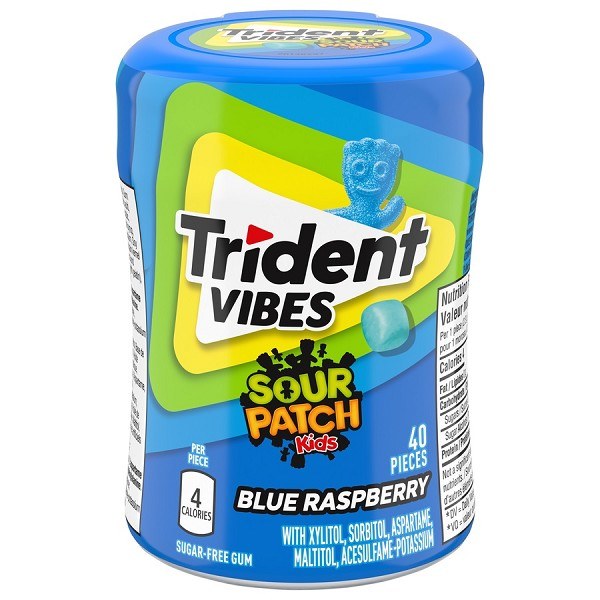 Trident Vibes Sour Patch Kids Blue Raspberry Bottle 40pc - 6/PACK (4) (01735)