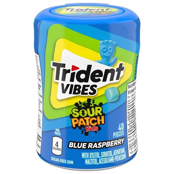 Trident Vibes Sour Patch Kids Blue Raspberry Bottle 40pc 6 PACK