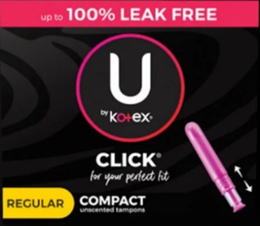 Kotex Click Compact Regular Unscented Tampons - 16/PKG (8) (53445)