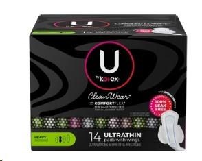 U By Kotex Cleanwear Ultra Thin Heavy Pads With Wings 14ct (6) (53469)(53471)