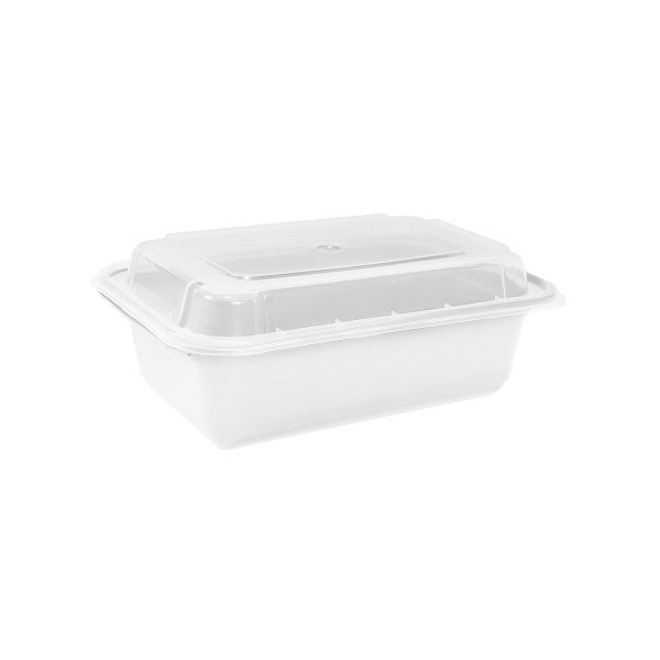 Chef Elite Plastic Container 16oz Rectangle White Bottom Clear Top - T-16 - 150 sets/case (91605)