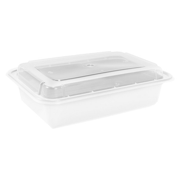 Chef Elite Plastic Container 38oz Rectangle White Bottom Clear Top - T-38 - 150 sets/case (91607)