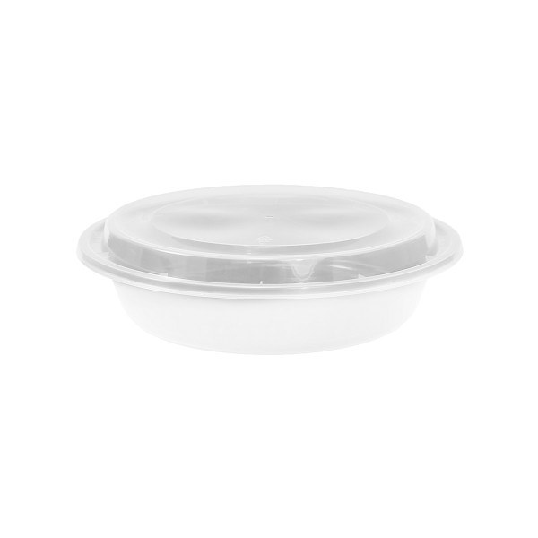 Chef Elite Plastic Container 22oz Round White Bottom Clear Top - T-22 - 150 sets/case (91608)