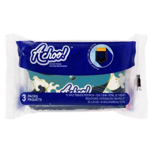 Achoo! Slim Wallet Pack Tissues (waves & lines) - 3 x 10ct (12) (15172)