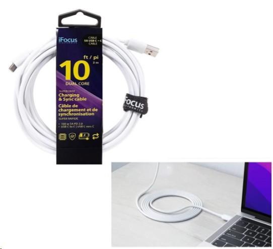 iFocus, 10 ft. USB- TYPE C CHARGER cable Syn Cbl,Wht,w/ strap (86589)