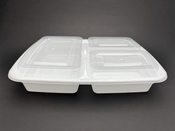 PCM Plastic Container 39oz 3 Compartment Rectangle White Bottom Clear Top - DT-339 - 150 sets/case
