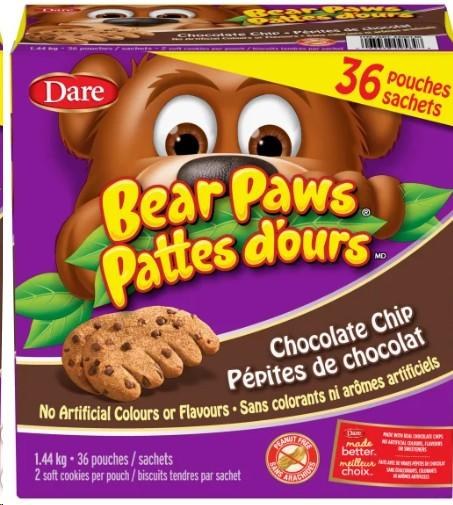 Dare Bear Paws Chocolate Chip Cookies, 36g Ã— 40 (09585)