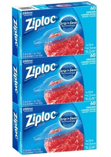 Ziploc Freezer Bags Med - 3/PKG (70120)
