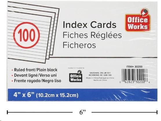 Ruled Index Card shrink wrap 4x6" 100-Pc  (12) (30200)