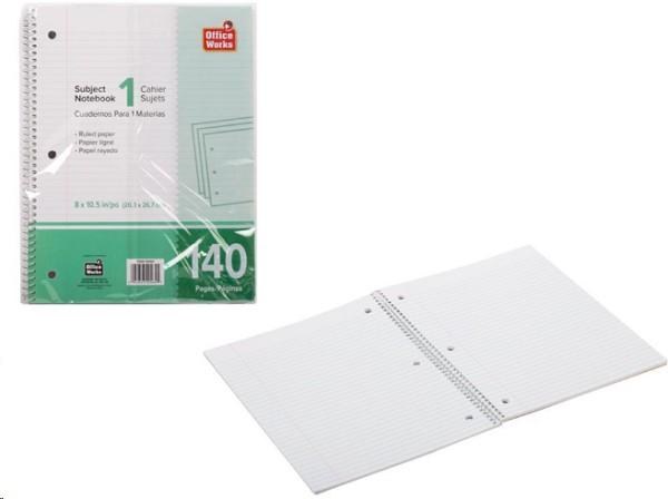 140 Pages 1 Subject 8x10.5 Inch 3 Holes Ruled Paper Spiral Notebook  (12) (20464)