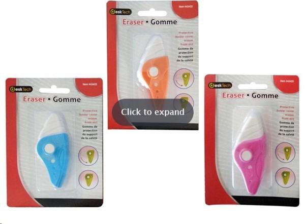Desk tech Eraser w/Plastic Case clr assrt/ blister card (24) (43422)