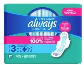 Always Ultra Thin Size 3 Extra Long Super With Flexi-Wings Pads Sch - 17/PKG (6) (03345)