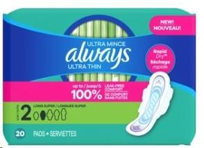 Always Ultra Thin Size 2 Long Super Pads With FLexi-Wings - 20/PKG  (12) (03341)