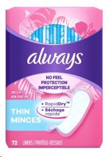 Always Thin Unscented Liners 72ct (12) (17316)