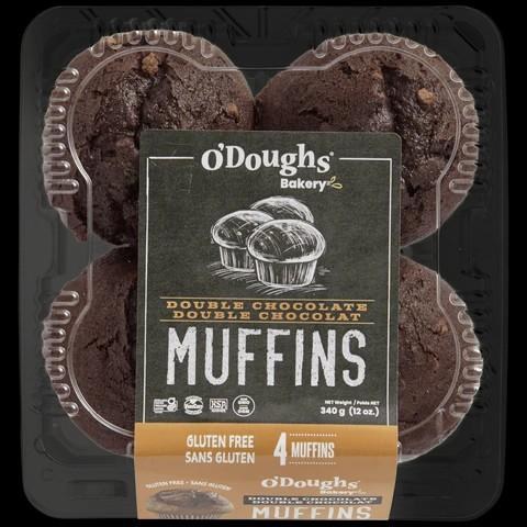 O'DOUGHS Double Chocolate Muffins Gluten Free - 4/PKG - SOLD BY PKG - (6) (DCHMUF)