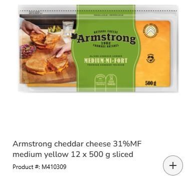 Armstrong Medium Yellow Natural Cheese Slices - 12 x 500g
