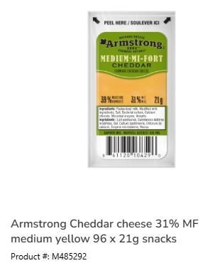 Armstrong Medium Yellow Cheese Portions - 96 x 21g