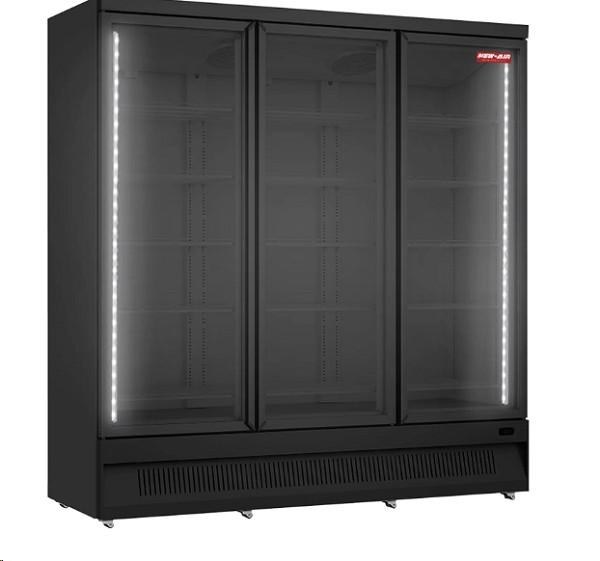 New Air NGR-74-HB 74" Black Three Glass Door Reach-In Merchandiser Refrigerator with 1664L Capacity - 115V, 3.2A