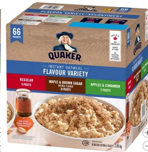 Quaker Instant Oatmeal 3 Flavour Variety 66 Pack, 2.45 kg(31194)