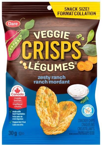 Dare Veggie Crisps Zesty Ranch 30g Snack Size - 8/BOX - SOLD BY BOX - (1) (64290)