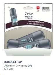 Gravity Pack - Dove Men+Care Dry Spray Clean Comfort - 28g - 12/BOX - SOLD BY BOX - (1) (30341)