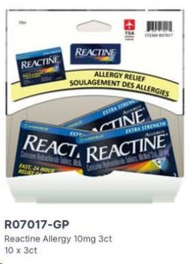 Gravity Pack - Reactine Allergy Relief 10mg - 3pk - 10/BOX - SOLD BY BOX - (1) (07017)