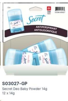 Gravity Pack - Secret Antiperspirant Baby Powder - 14g - 12/BOX - SOLD BY BOX - (1) (03027)