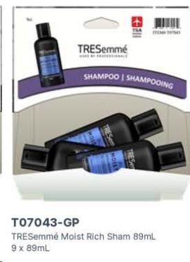 Gravity Pack - TRESemmÃ© Moisture Rich Shampoo - 89mL - 9/BOX - SOLD BY BOX - (1) (07043)
