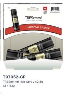 Gravity Pack - TRESemmÃ© Tres Two Hairspray - 43g - 12/BOX - SOLD BY BOX - (1) (07052)