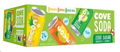 Cove Soda Zero Sugar Beverage Variety Pack, 355 mL 24-pack (14134)