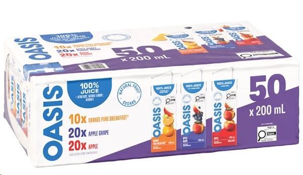 Oasis 100% Juice Blend Assorted Flavours, 50 x 200 mL