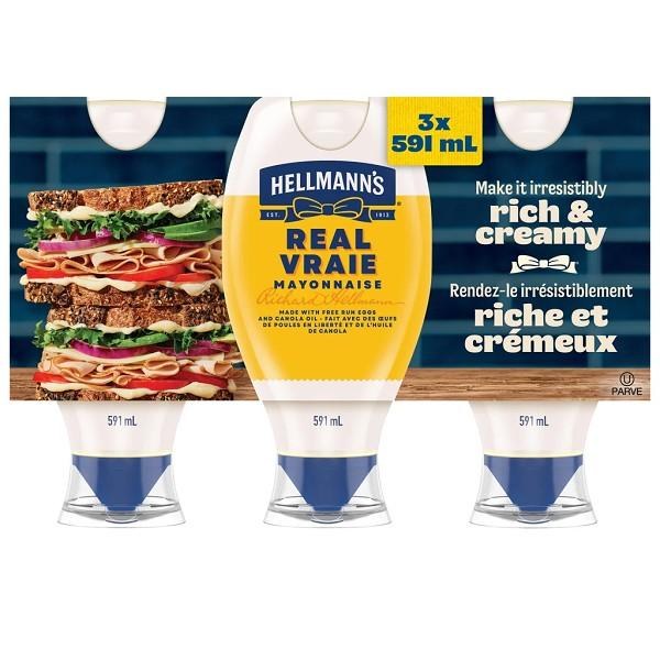 Hellmann's Real Mayonnaise, 3 Ã— 591 mL (XXXXX)