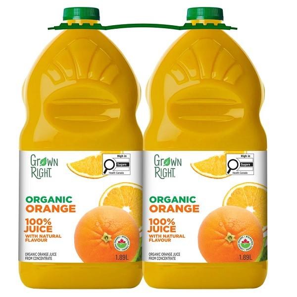 Grown Right Organic Orange Juice, 2 x 1.89 L (XXXXX)