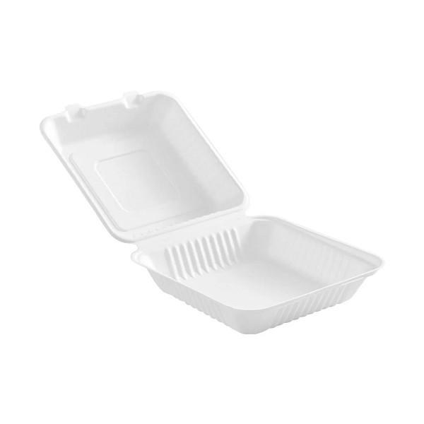 Globe 8" x 8" x 3" Compostable Clamshell **SINGLE COMP** (Recyclable) FST2 - 200/CASE (00185)