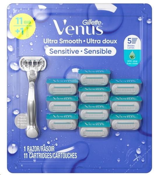 Gillette Venus Ultra Smooth Sensitive Razor + 11 Cartridges (70080)