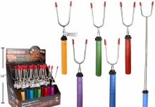 BBQ Rotating Telescopic Fork w/Wood Handle,extends to 33"skewer,5col.,25/PDQ(25)(91848)